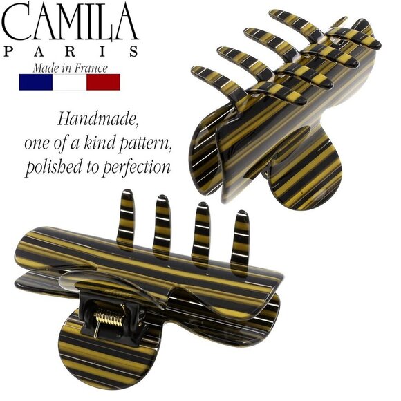 French Hair Clip Small Handmade Black Gold Stylish Strong Hold No Slip main image 4